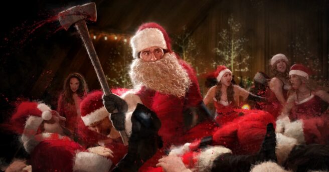 Santa Claus slashes his way through a Nazi Christmas party in a clip from the Silent Night, Deadly Night remake